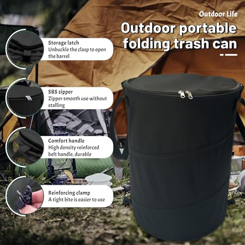Pop up Camping Trash can with lid (Black)