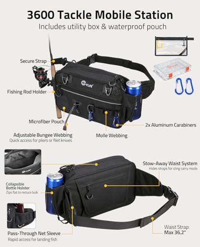 Fishing Tackle Bag Waist Pack with Rod Holder
