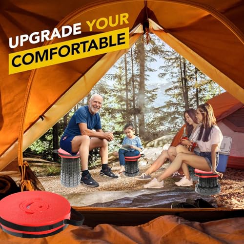 Upgraded 19.7"Portable Collapsible Folding Stool with Cushion Retractable Telescoping Foldable Stool for Adults Heavy Duty Camping Sturdy with Max Load Capacity 1000lbs for Outdoor Fishing Hiking BBQ (Red / XX-Large)
