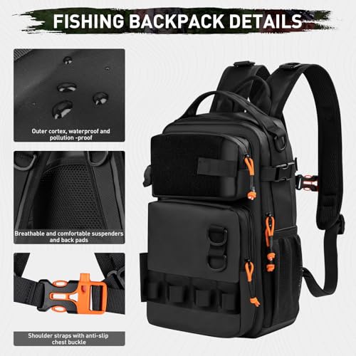 Fishing Backpack with Rod Holder (Black-87pcs)