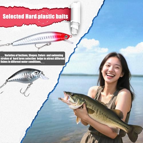 Fishing Gear fishingLure Fish Bait Soft Hard Lure Baits Tackle Box 75pcs Bass Trout Salmon Minnow Popper Crankbait Pencil Plastic Topwater Frogs Lure Lures Spinner (75pcs)
