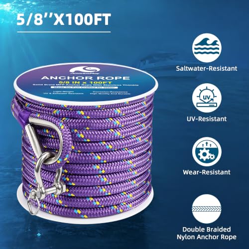 Boat Anchor Rope and Chain Kit (5/8 Inch 100 FT Rope with 5/16Inch 6FT Chain)