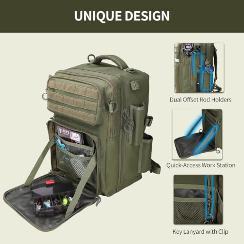 Fishing Backpack with Rod Holder (Green / Large)