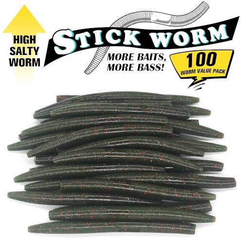 Wacky Worms Soft Plastic for Bass Fishing Lures (1-Watermelon w/red flake / 5")