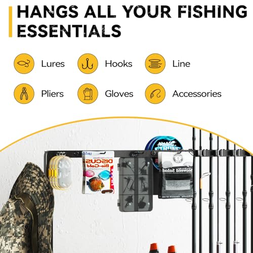 Fishing Rod Holders for Garage (Black / Standard with baskets)