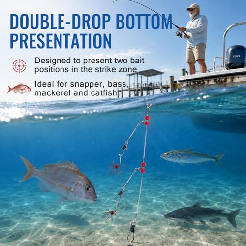 Double Drop Saltwater Fishing Rig (Double Drop Rig-24Pack- White / Wire)
