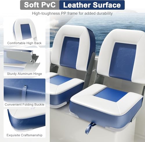 2 Pack 20" High Back Boat Seat with Thickened Sponge Padding and Hinge