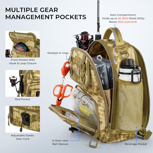 BaitSpace Fishing Sling Bag with Rod Holder (Khaki Camo / Standard)