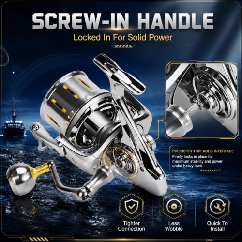 Heavy Duty Spinning Reel Metal Body with CNC Machined Spool 55LB Max Drag 8+1 Bearings Ultra Smooth 4.6 (BP9000 / Large)