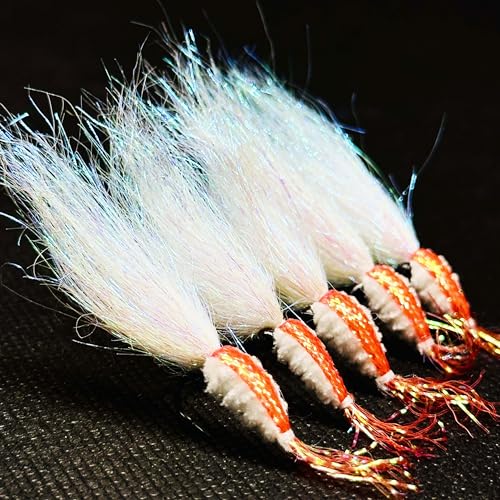 8Pc Bionics Crystal Flash Silk Shrimp Artificial Lures Fly Fishing Flies Saltwater Freshwater Bait Fishing for Bass Trout Salmon Hook Size #6 (Red)