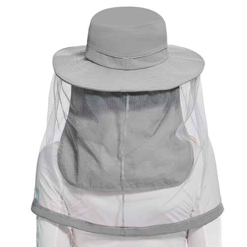 UPF 50+ Mosquito Net Hat with Stowable Neck Flap for Men Women Outdoor Fishing Hiking Camping Gardening FH17 Light Grey (Medium / Light Grey)