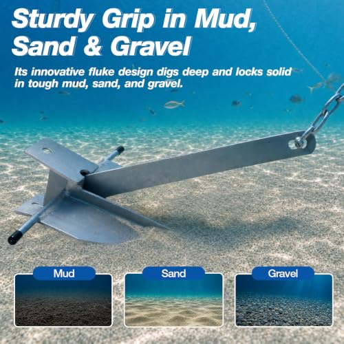 5.5/8/10/13/18 Zinc-Nickel Fluke Boat Anchor Kit, Danforth Anchor with Rope (8 lb (For Boat 12-22Ft))