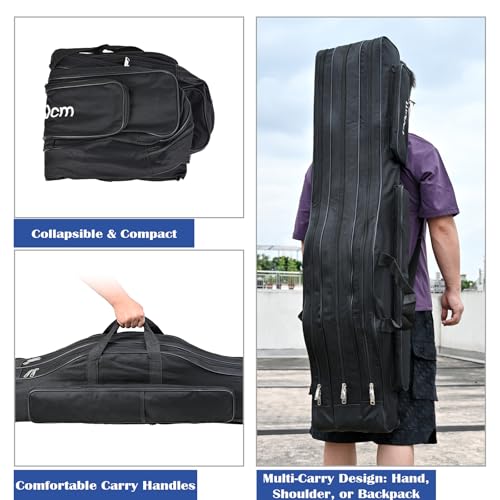 Fishing Bag 3 Layers Fishing Pole Bag (Black / 150cm/59")