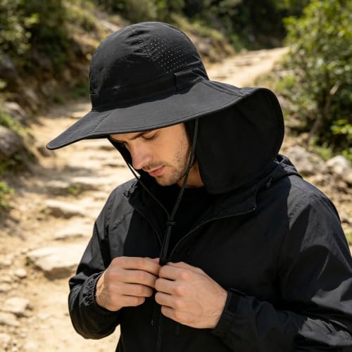 2Pack Sun Hat for Men Women with Neck Flap (2pcs-black&gray)
