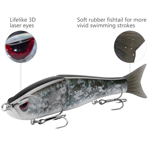 SwimShad Glide Baits Jointed Swimbait Bass Pike Salmon Trout Muskie Fishing Lure (Green Vegetation + Open Terrain + Night Digital / 7in/2.2oz)