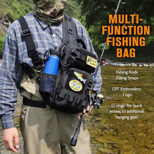 Small Fishing Backpack with Tackle Boxe Fishing Sling Bag with Tool Set DIY Embroidery Patche Tackle Bag Gift for Men