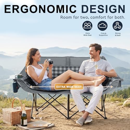 Double Camping Chair 2 Person Loveseat (Loveseat Plaid)