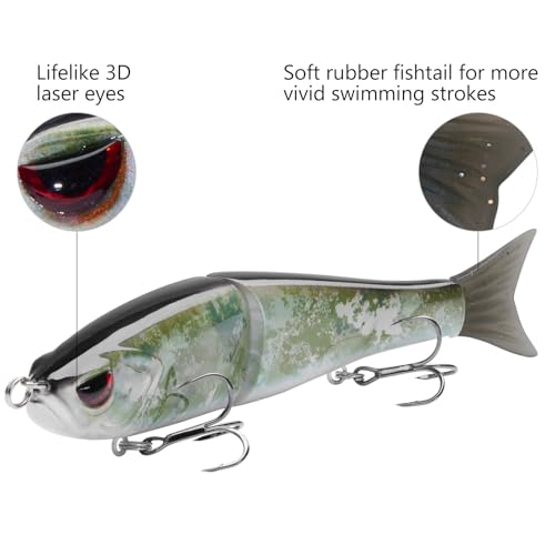 SwimShad Glide Baits Jointed Swimbait Bass Pike Salmon Trout Muskie Fishing Lure (Grunge Camo / 4.5in/0.65oz)