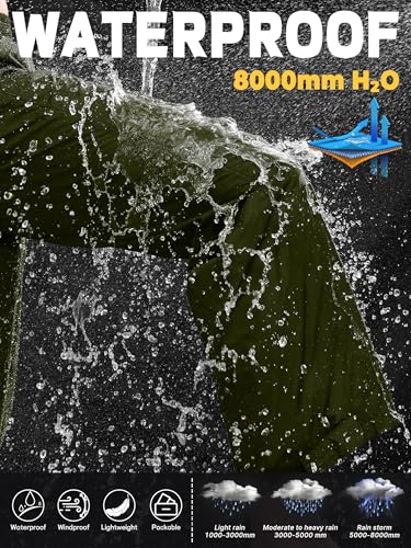 Mens Waterproof Pants Rain Over Pant (40W x 30L / Army Green)