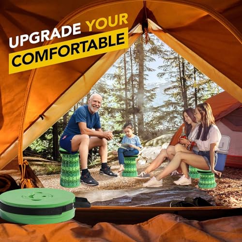 Upgraded 19.7"Portable Collapsible Folding Stool with Cushion Retractable Telescoping Foldable Stool for Adults Heavy Duty Camping Sturdy with Max Load Capacity 1000lbs for Outdoor Fishing Hiking BBQ (Bamboo / XX-Large)