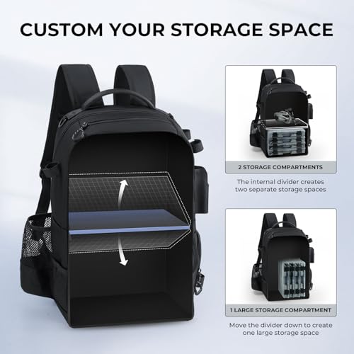 BaitSpace 50L Fishing Backpack with 4 Tackle Boxes (A: Black / With (4) 3600 tackle boxes)