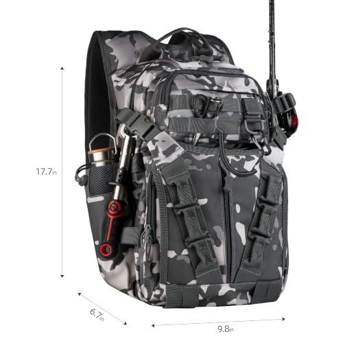 Fishing Backpack with Rod Holder (Gray Camo)