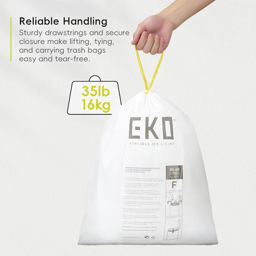 13 Gallon / 40-60 Liter,110 Count Drawstring Trash Bags, Extra-Strong Unscented Garbage Bags, Easy-Dispense Roll for Kitchen & Household Use, Resists Tears, Leaks and Punctures, Code F, White (110 Count (Pack of 1) / 13 Gallon Bags/Code F)