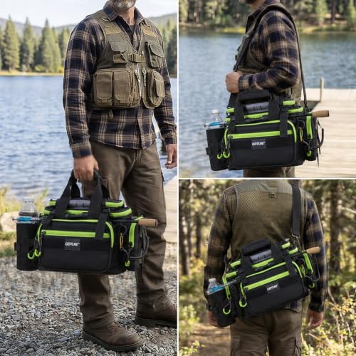 Fishing Tackle Bag with 4 3600 Tackle Boxes (C2:Black Green with 4 Tackle Boxes / Small)