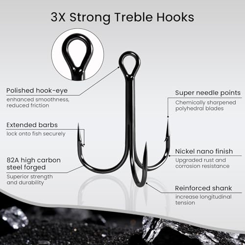 8 Pack 5 0 3X Strong Fishing Treble Hook (5/0 - 8 Pack)
