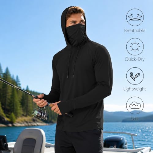 3 Pack Mens Fishing Shirt Sun Protection Hoodie with Face Mask
