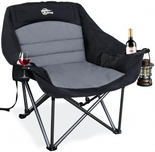 Oversized Camping Chairs for Adults Heavy Duty Folding Padded Lawn Chair (Black / 1 PACK)