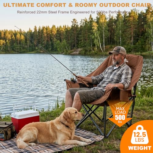 Oversized Camping Chairs for Adults Heavy Duty Folding Lawn Chair (Brown / 1 PACK)