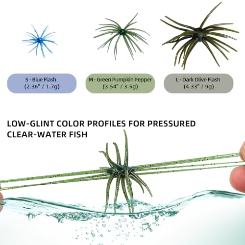 Sea Urchin Baits for Bass Fishing (Blue Flash/Green Pumpkin Pepper/Dark Olive Flash)