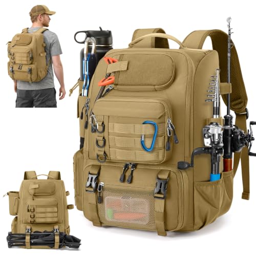 Fishing Backpack 40L Tackle Backpack with Rod Holders & Cooler