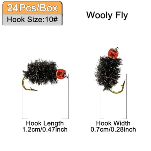 24Pcs Fly Fishing Flies Trout Lures Fishing Tackle Fly Fishing Flies with Boxed Trout Bass Artificial Fish Bait (24Pcs-Nano Nymph)