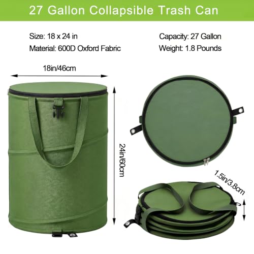 27 Gallon Collapsible Outdoor Trash Can Recycle Bin with Zipper Lid (27 Gallons-With Lid)