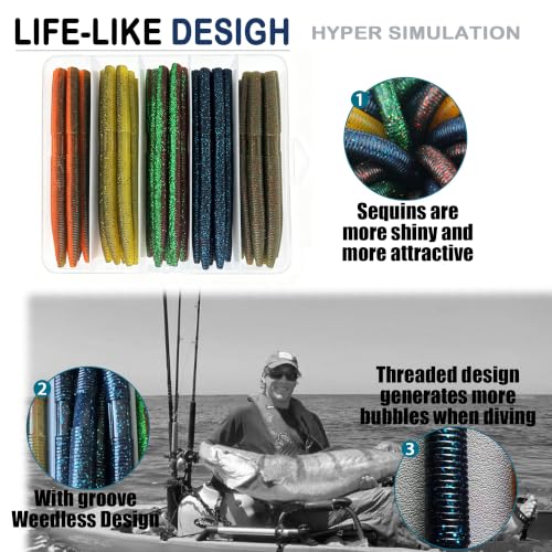5 Colors 40 Pack Senko Worms for Bass Fishing (Set A (40pcs-0.35oz/5.5in))