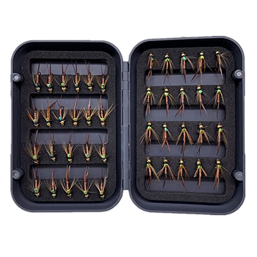 24Pcs Fly Fishing Flies Trout Lures Fishing Tackle Fly Fishing Flies with Boxed Trout Bass Artificial Fish Bait (24Pcs-Brasshead Nymph)