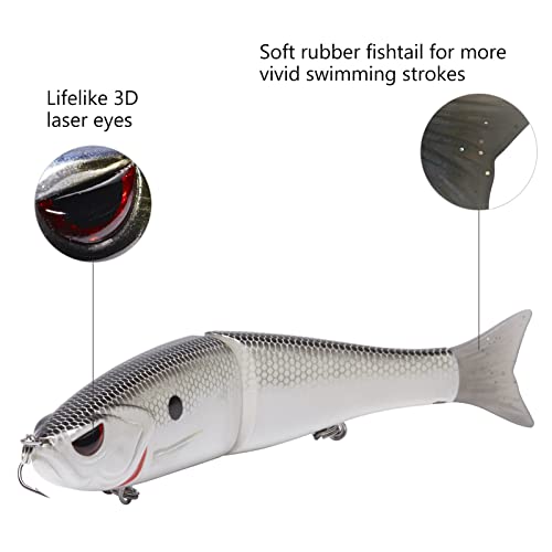SwimShad Glide Baits Jointed Swimbait Bass Pike Salmon Trout Muskie Fishing Lure (White Shad / 4.5in/0.65oz)