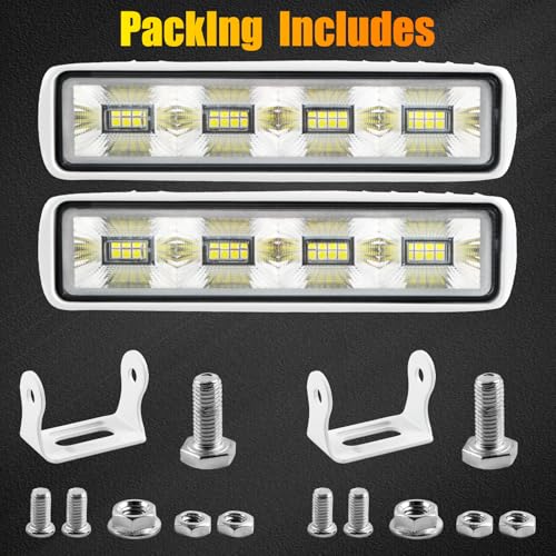 2PCS Led Boat Lights 6inch Marine Led Light Bar 180° Flood Light 96W 4000LM IP67 Waterproof Ponton Boat Deck Dock Lighting for Night Fishing 12 (96W A White Housing)