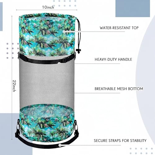 Portable Boat Trash Bag Boat Accessories Container Outdoor Medium Hoop Mesh Trash Bag Reusable Garbage Container Cabin Storage for Men Women Kayak Camper Fishing (Green / Hawaiian)