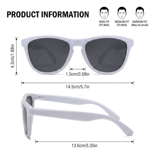 Polarized Sunglasses for Women and Men (White Frame/Gray Lens)