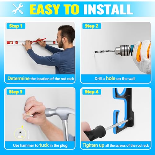 H5P Fishing Rod Holders for Garage Wall (Blue / 1 Pack holds up 5 rods)