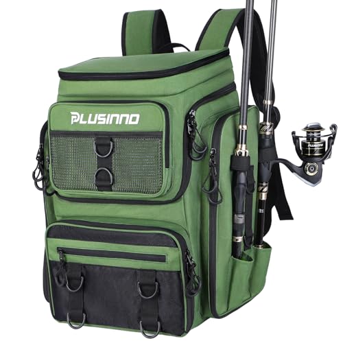 Fishing Backpack with Rod Holders 4 Tackle Boxes (Green)