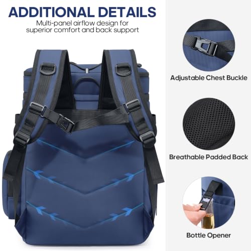Backpack Cooler Insulated Leakproof 50Cans Lunch Ice Chest Bag Double Deck (Blue)