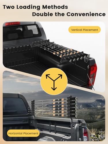 Upgraded Truck Bed Fishing Rod Rack (6 Rods for Truck Bed)
