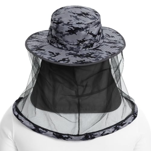 Unisex UPF 50+ Mosquito Net Hat with Neck Flap FH17 (Medium / Storm Camo)