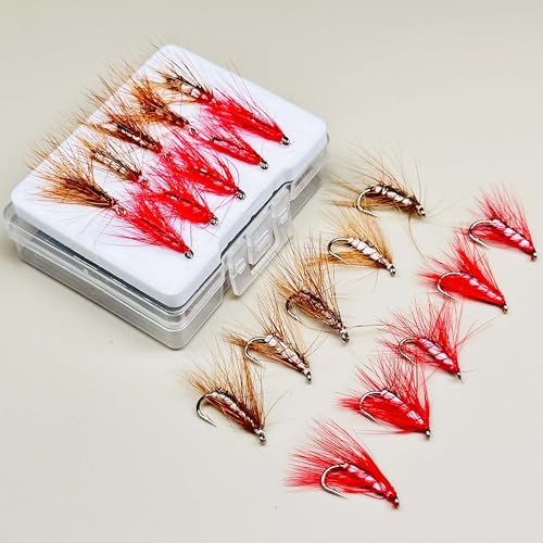 10Pieces Fly Fishing Flies Lure Artificial Insects Winged Caddis (Brown&Red)