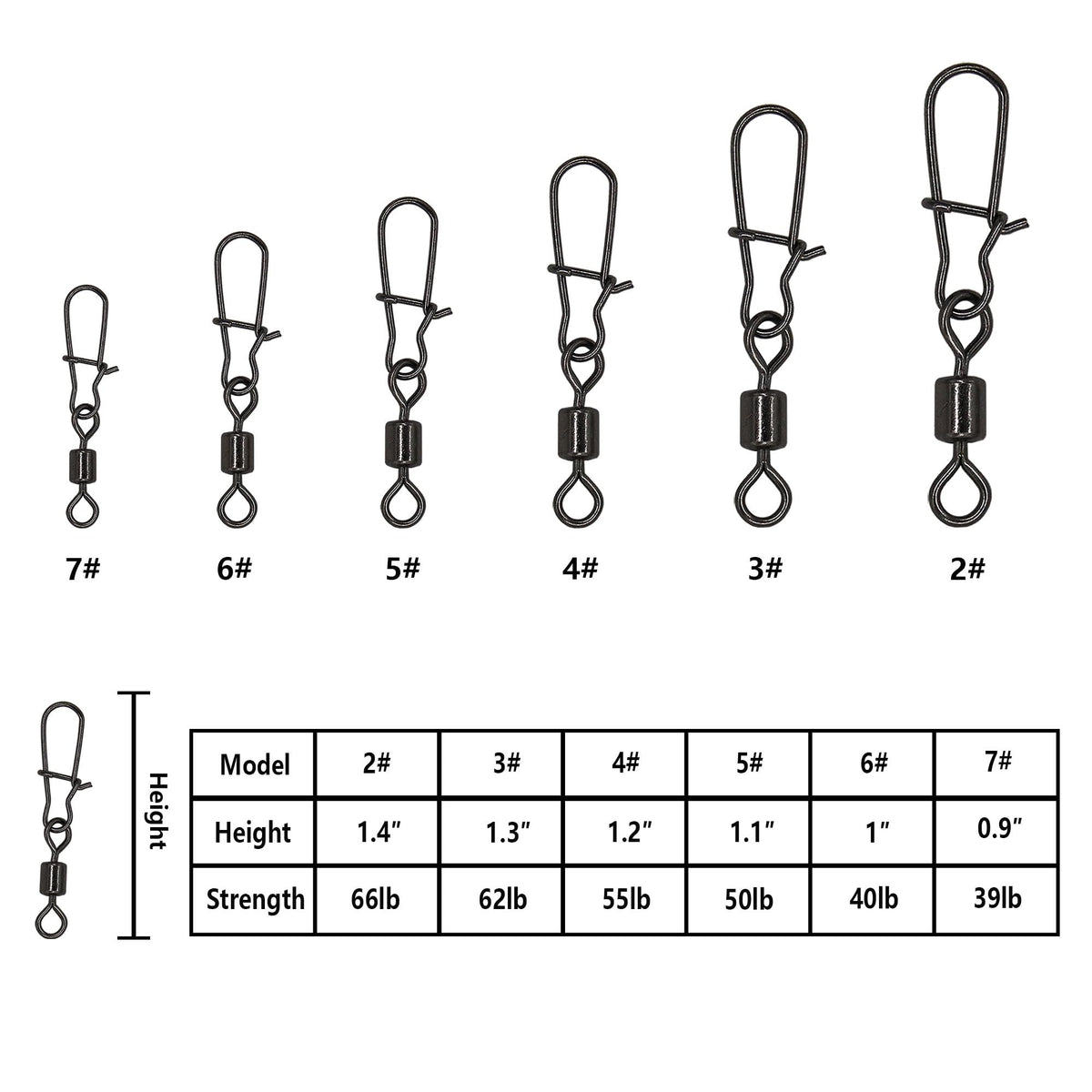 300 Pack Fishing Snap Swivels Tackles (6#(40LB)-300 Pack)