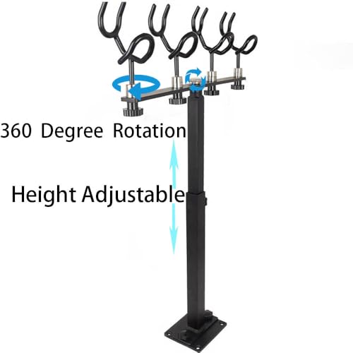 360 Degree Rotation & Adjustable Height Fishing Rod Holder with 4 Head (Black)